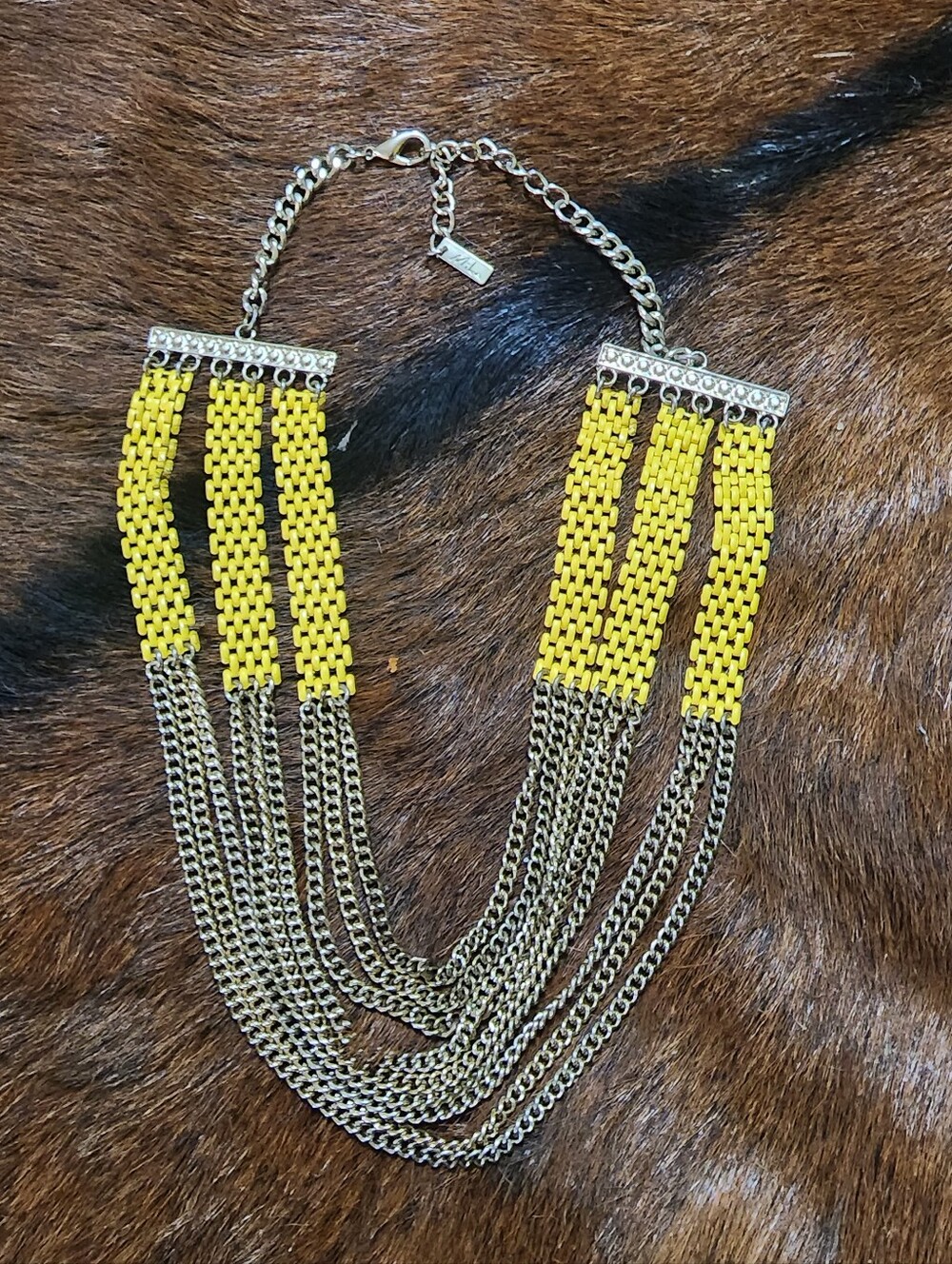 Yellow Multi-Row Chain Statement Necklace